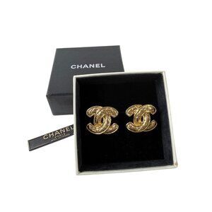 Chanel Matelassé Coco Mark Gold Metal Earrings